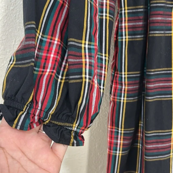 JCREW WOMENS PLAID SMOCKED COTTON POPLIN MIDI DRESS RED BLACK SZ MEDIUM - Picture 4 of 13